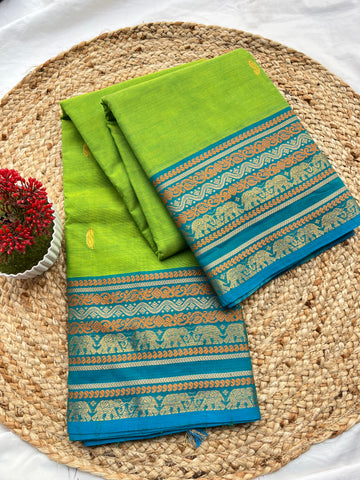 Chettinad cotton parrot green & blue-butta