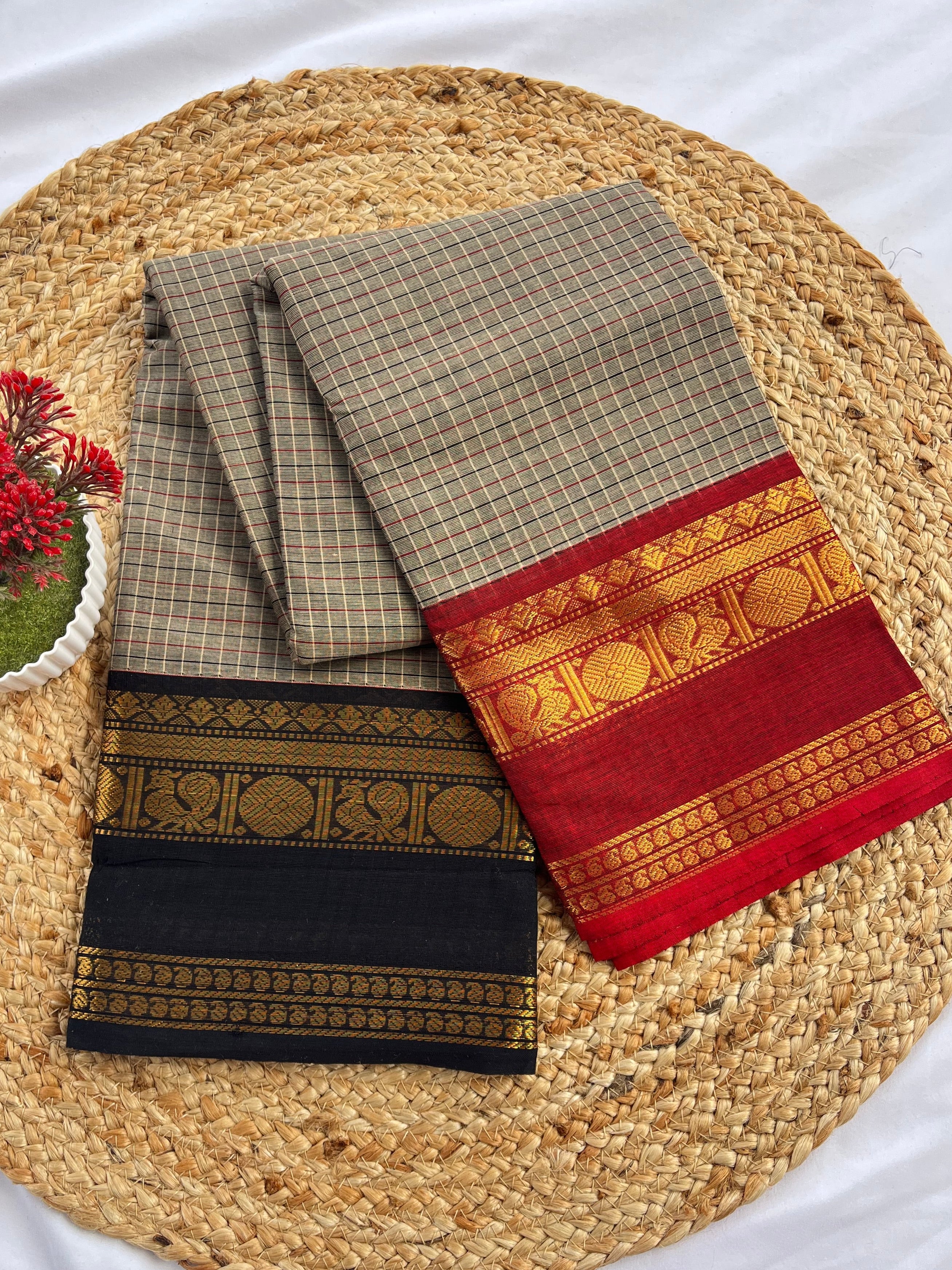 Chettinad cotton ash Ganga & Jamuna -korvai checks