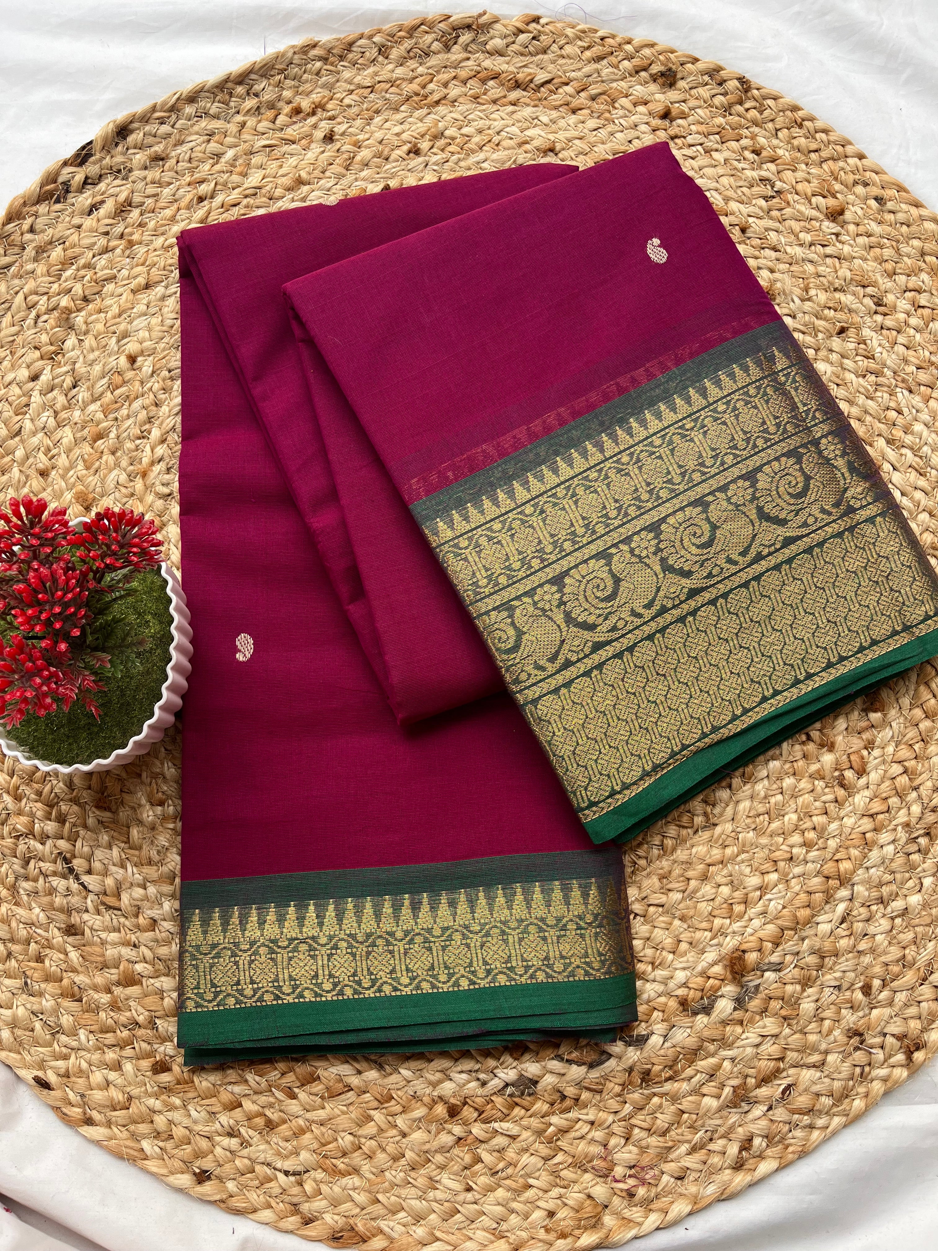 Chettinad cotton purple & green-butta