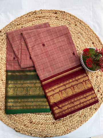 Chettinad cotton onion pink & marron-green butta