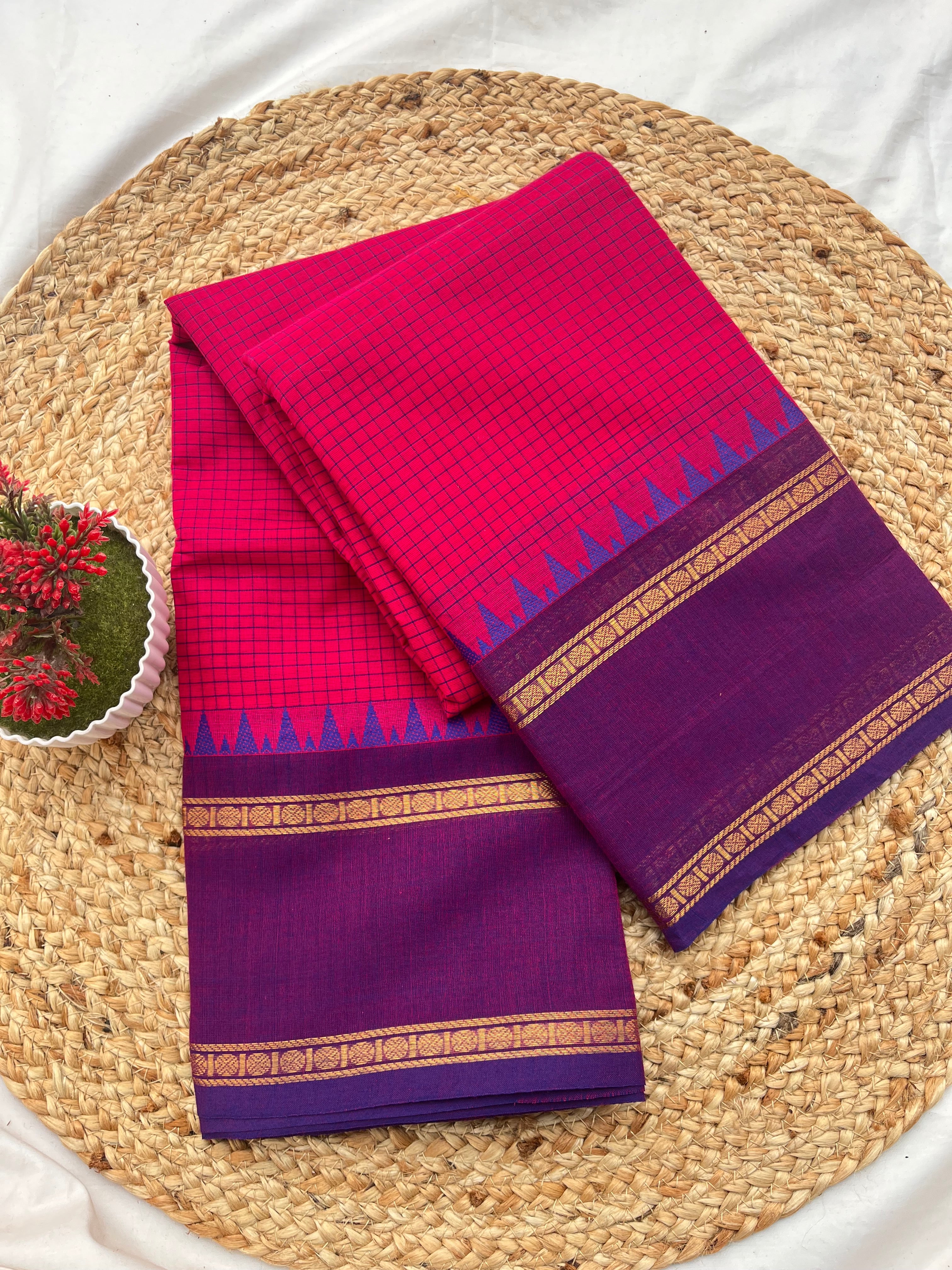 Chettinad cotton dark pink & purple-korvai checks