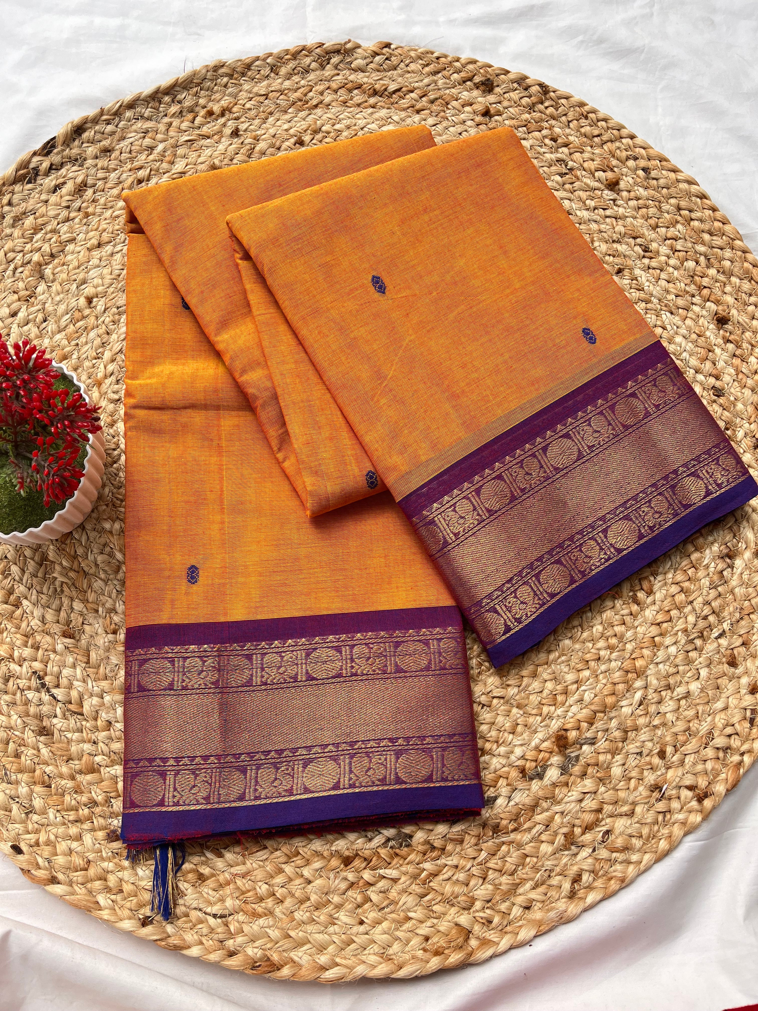 Chettinad cotton orange blue-butta