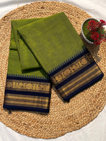 Chettinad cotton green & navy blue plain
