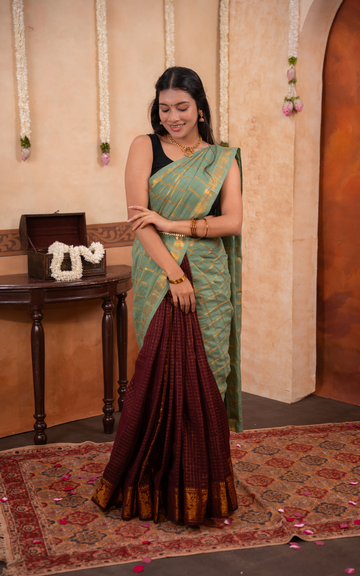 Sungudi fusion collection -Mint Green and Maroon