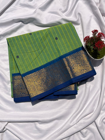 Chettinad cotton pastel green & blue-stripes butta