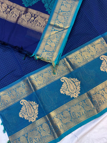 Kanchi Silk cotton premium weaves - blue