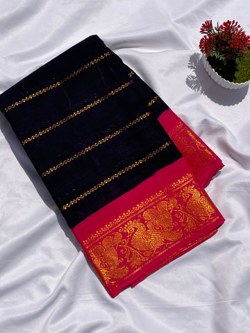 Sungudi cotton velthari navy blue & pink