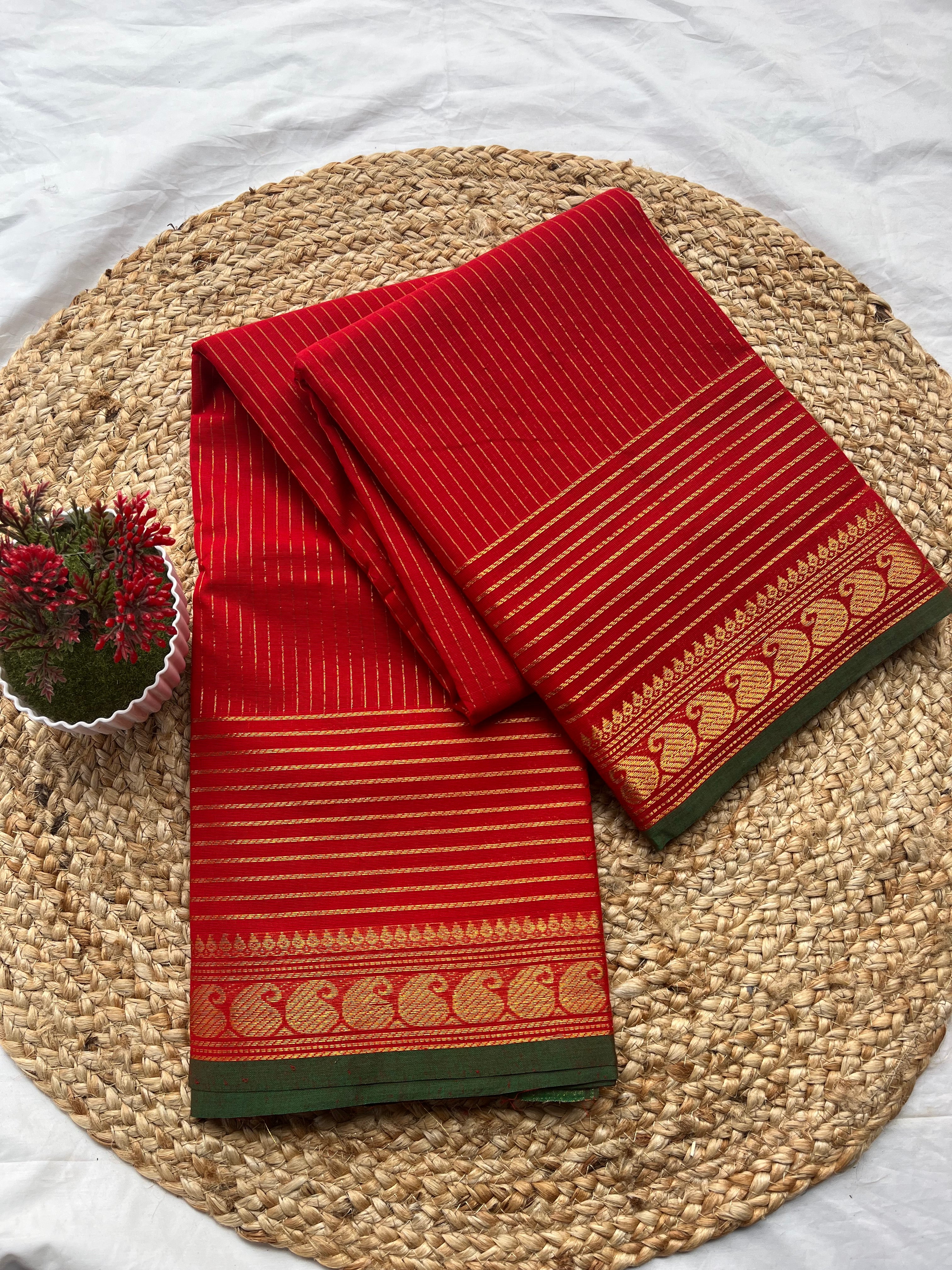 Chettinad cotton Red vairaoosi-korvai checks