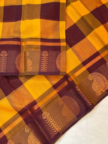 Madras Kattam-handloom weawes- yellow & maroon