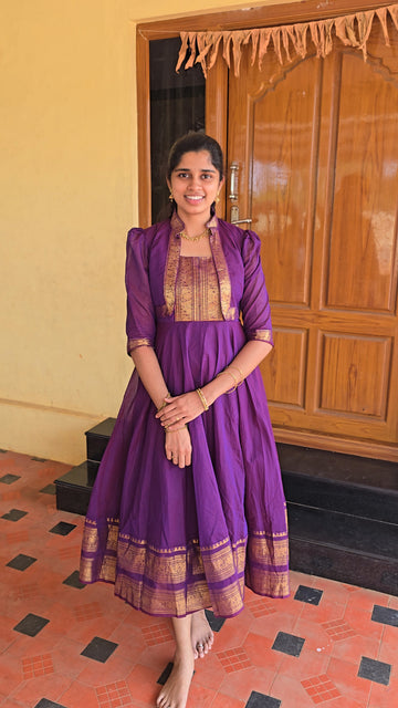 Chettinadu long Gown With Overcoat-Purple