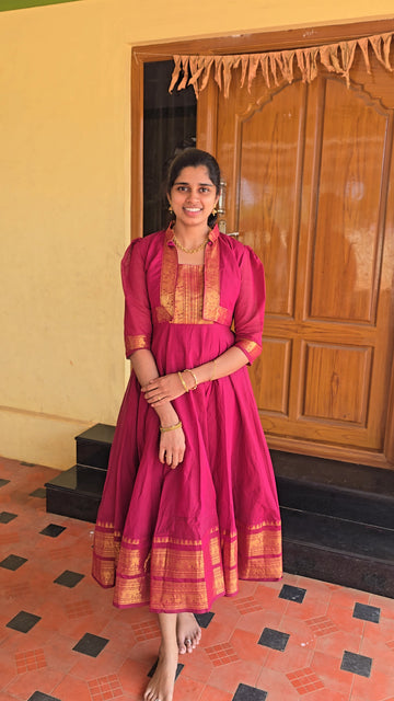 Chettinadu long Gown With Overcoat-Pink
