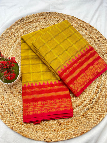 Chettinad cotton methi yellow & pink -big checks