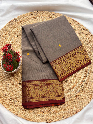 Chettinad cotton Ash & maroon-butta