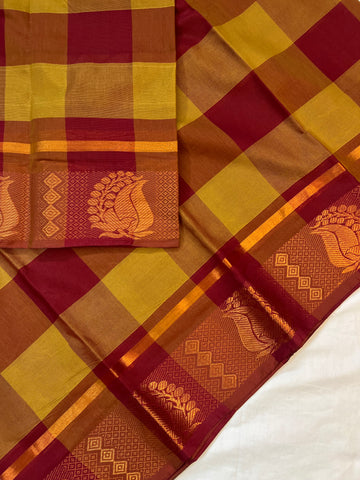 Madras Kattam- Handloom weaves - mustard & maroon