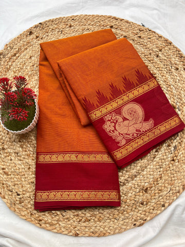 Chettinad cotton Orange & maroon-plain