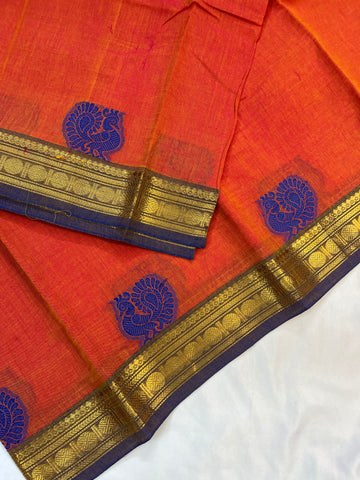 Chettinad cotton saree - peach orange - Butta