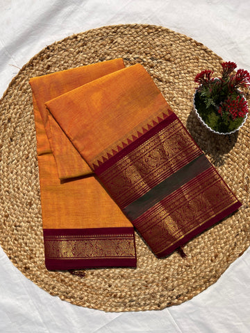 Chettinad cotton orange & marron double border plain