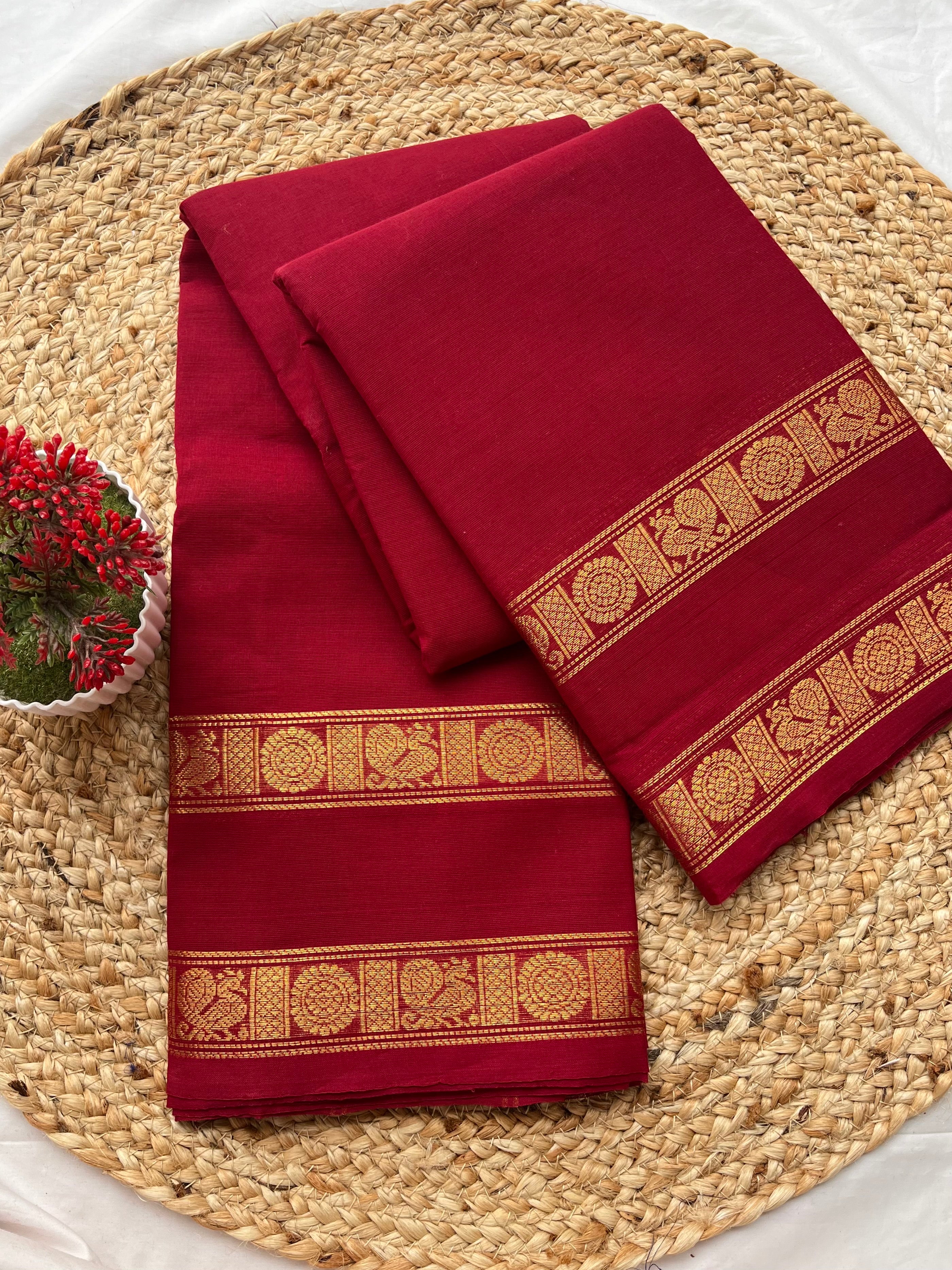 Chettinad cotton Red self -plain