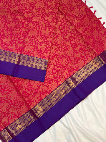 Chettinad cotton saree-Red-purple-Vanam weaves
