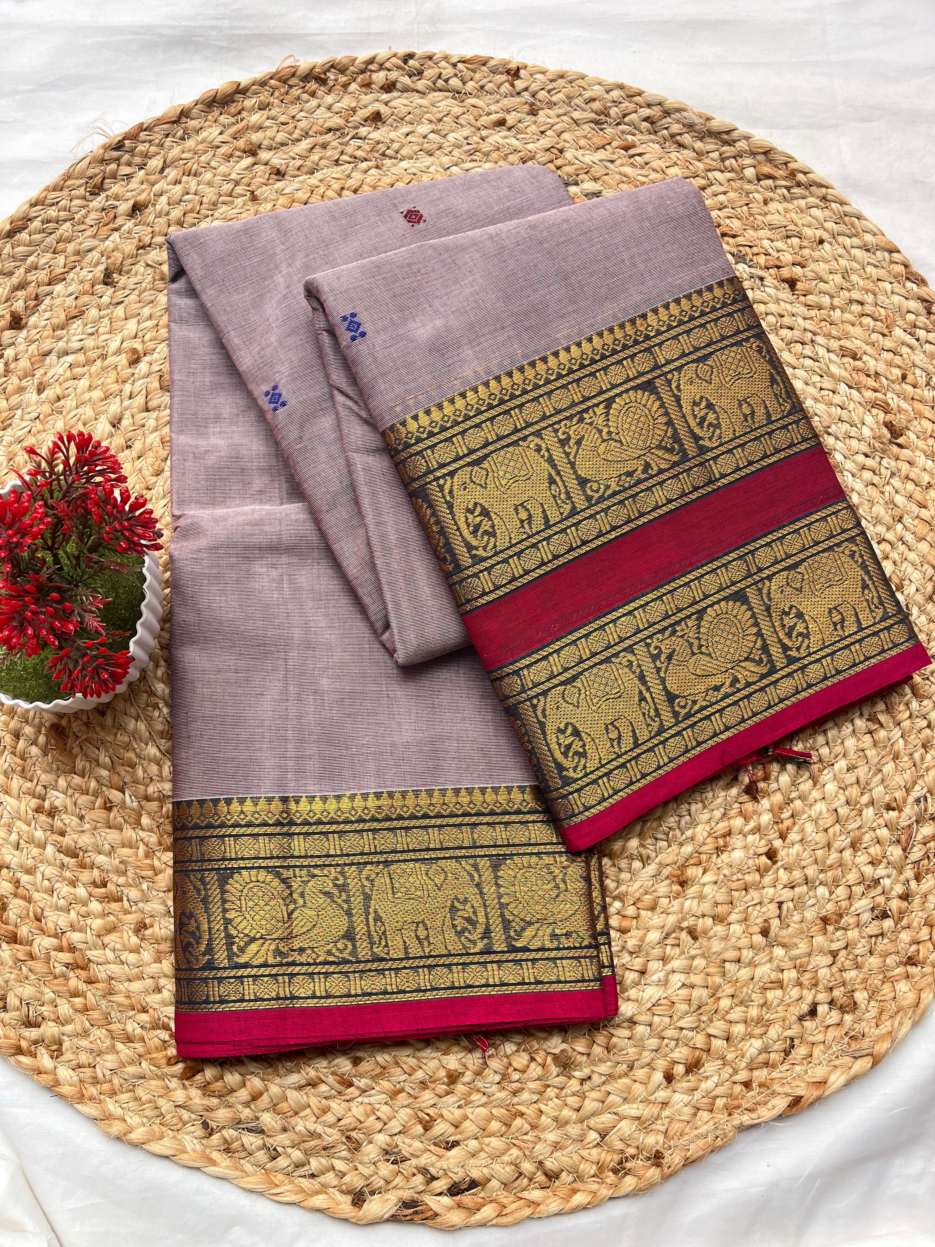 Chettinad cotton purple ash & pink -butta
