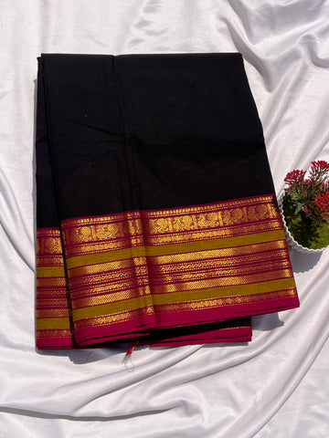 Chettinad cotton black & pink plain
