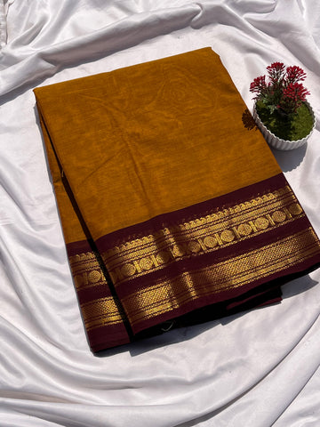 Chettinad cotton mustard yellow & maroon-Plain