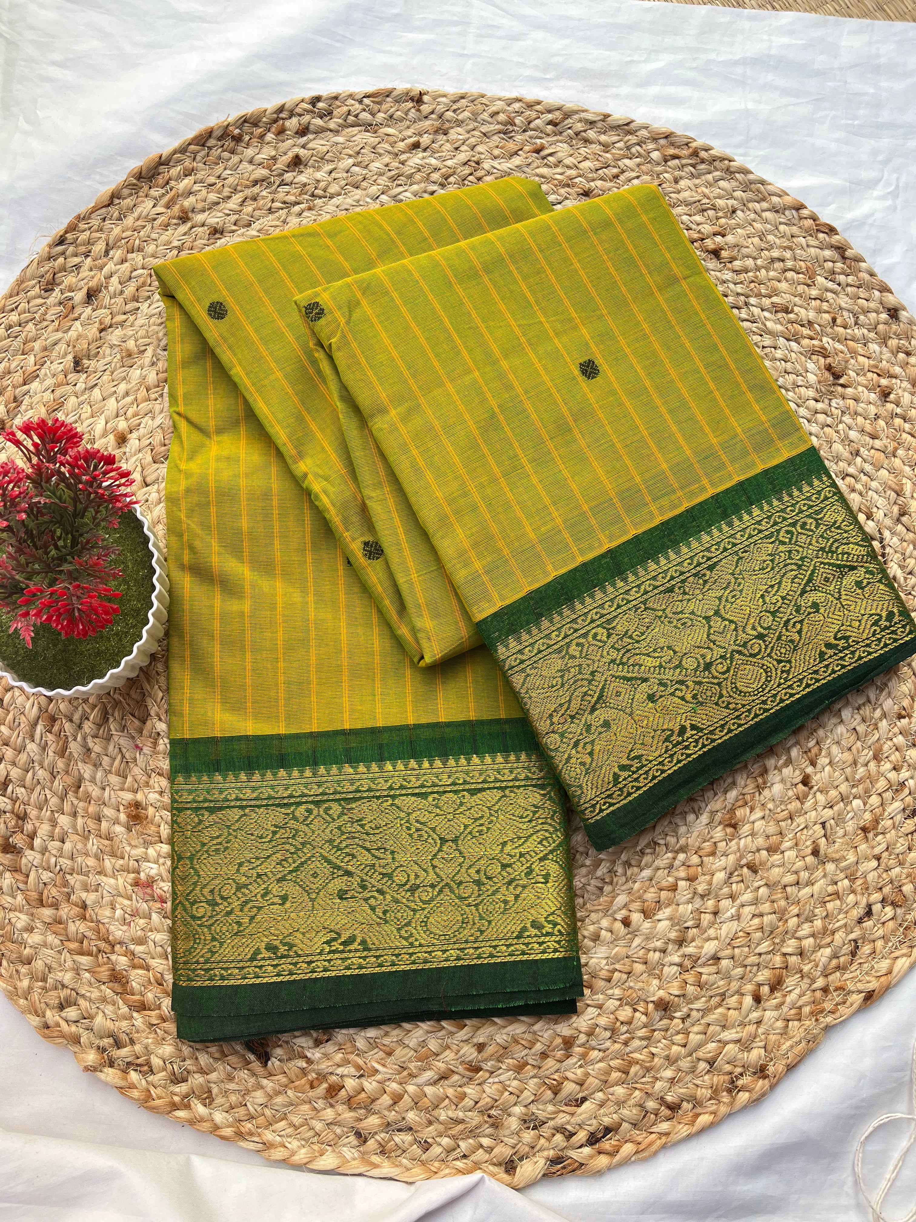 Chettinad cotton mustard green & green-strips butta