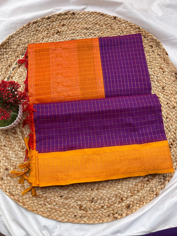 Kalyani cotton purple & yellow