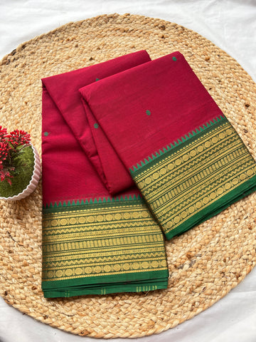 Chettinad cotton Red & green-butta