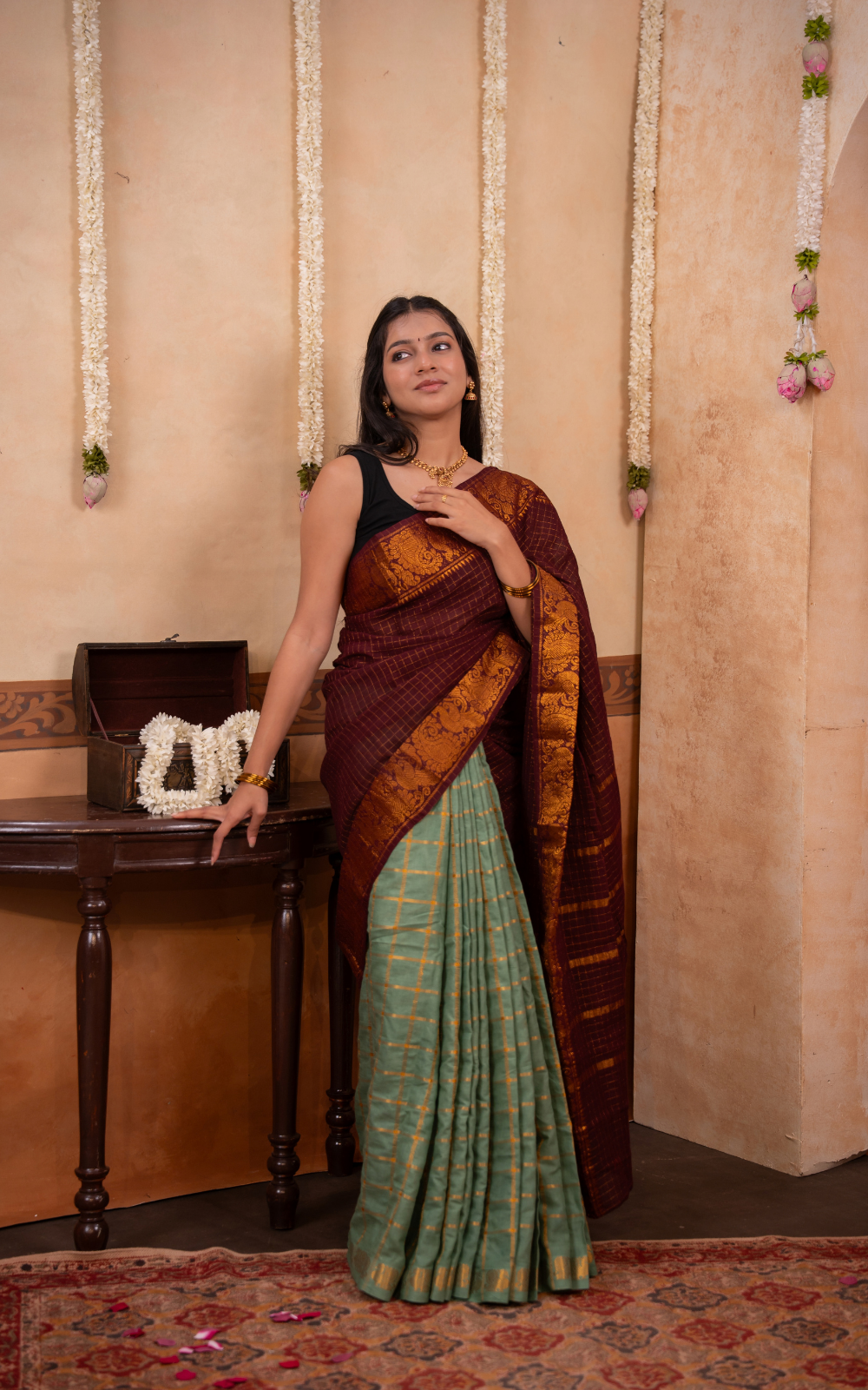 Sungudi fusion collection -Maroon and Mint Green