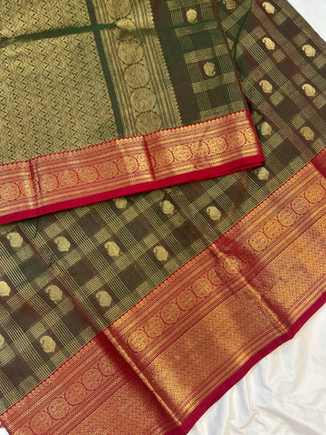 Kanchi Vairaoosi Silk cotton - Methi green -premium weaves