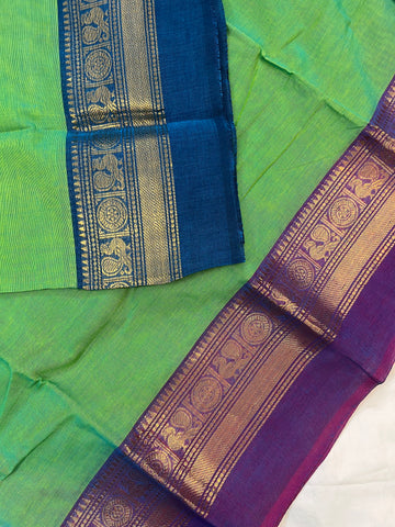 Chettinad cotton saree-light green -blue-plain