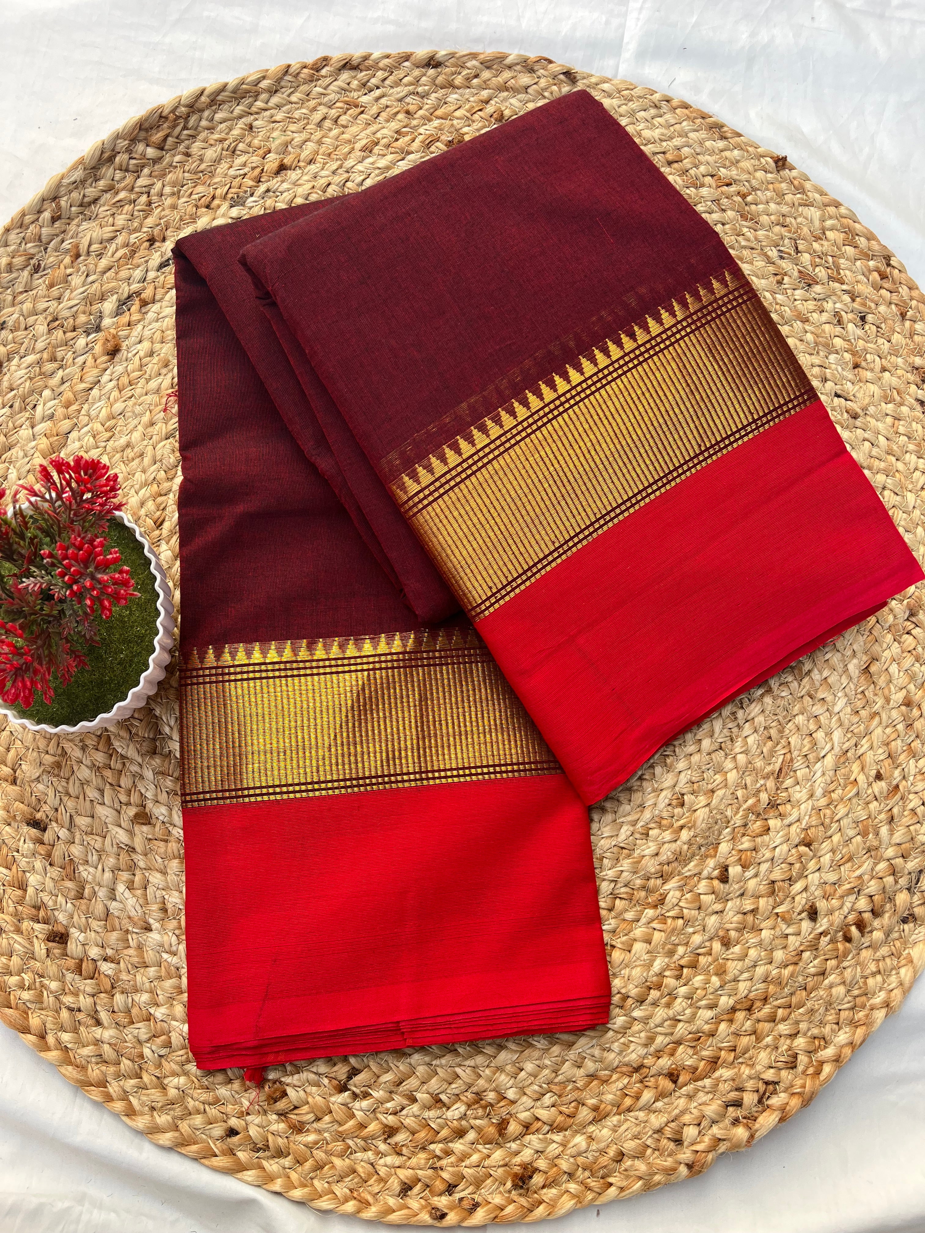 Chettinad cotton maroon & red -plain offer