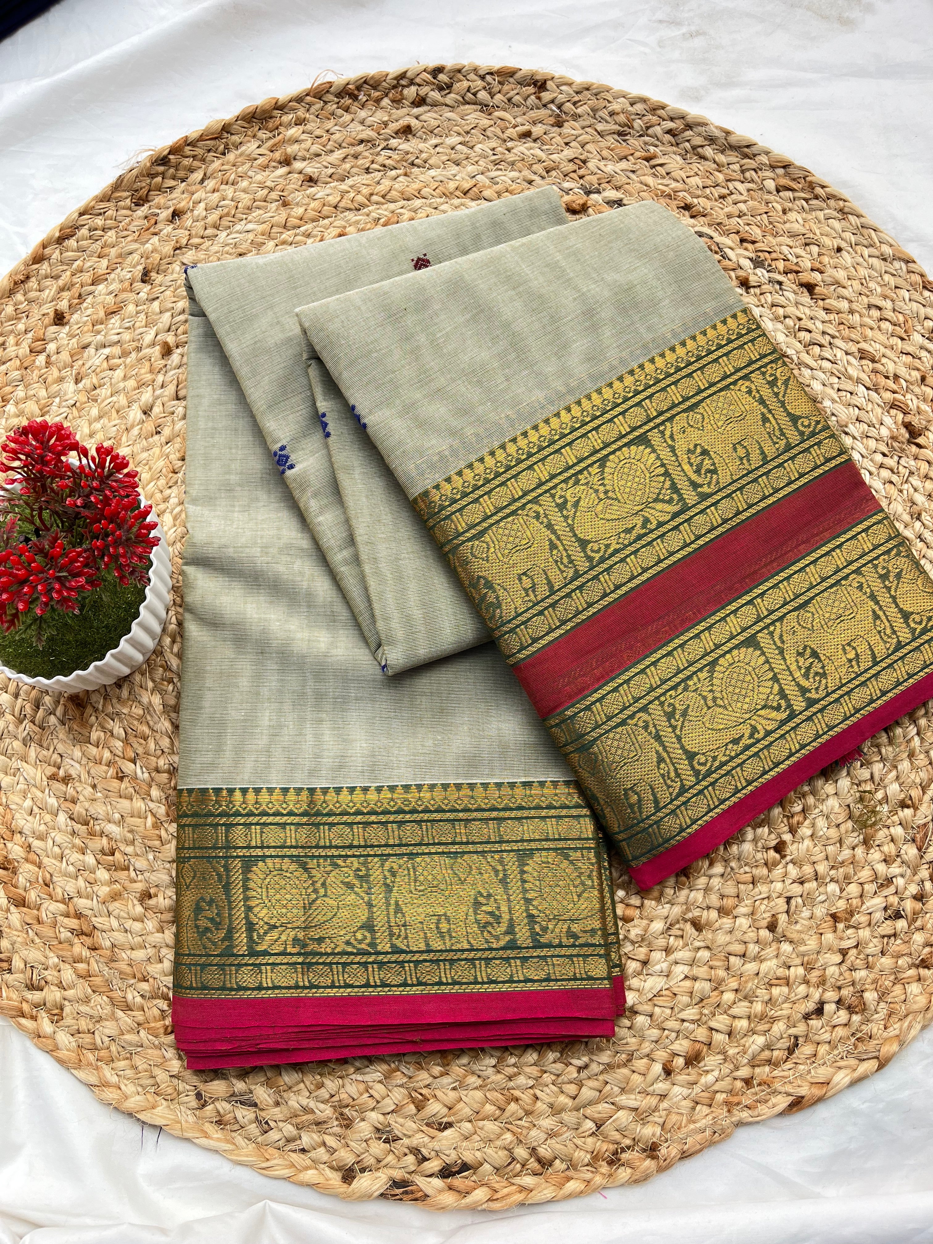 Chettinad cotton ash & Pink -butta
