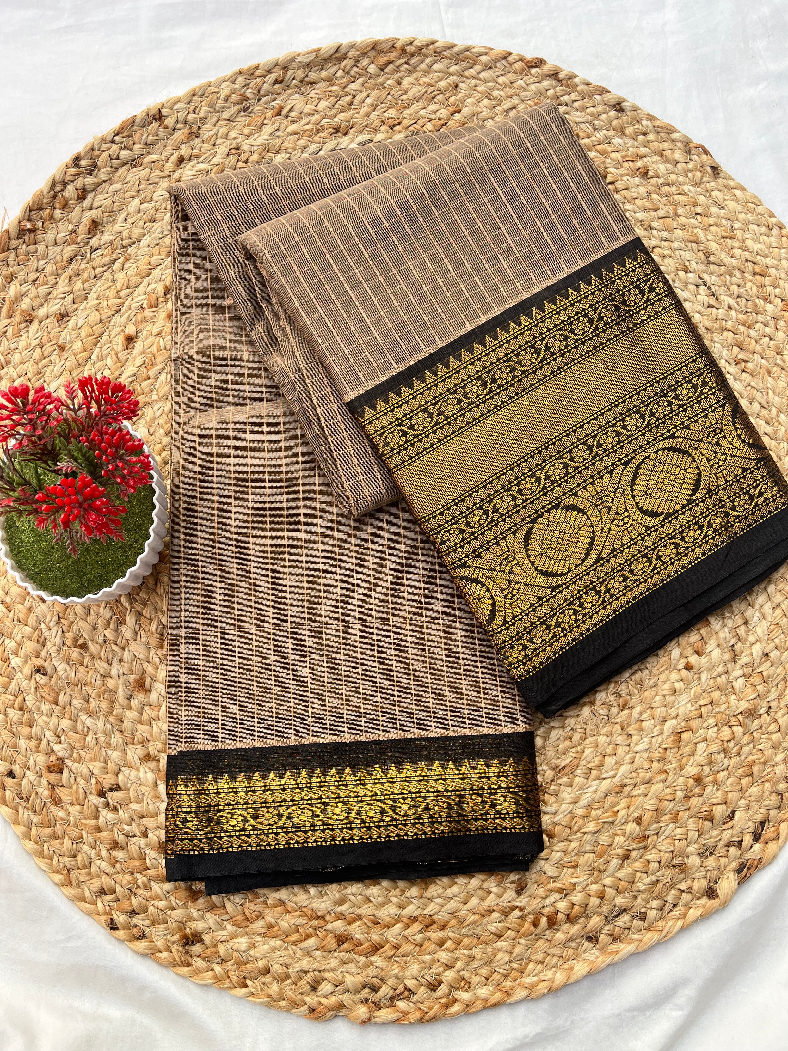 Chettinad cotton Ash & black-big korvai checks