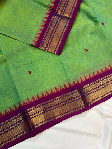 Chettinad cotton saree - green & pink- butta