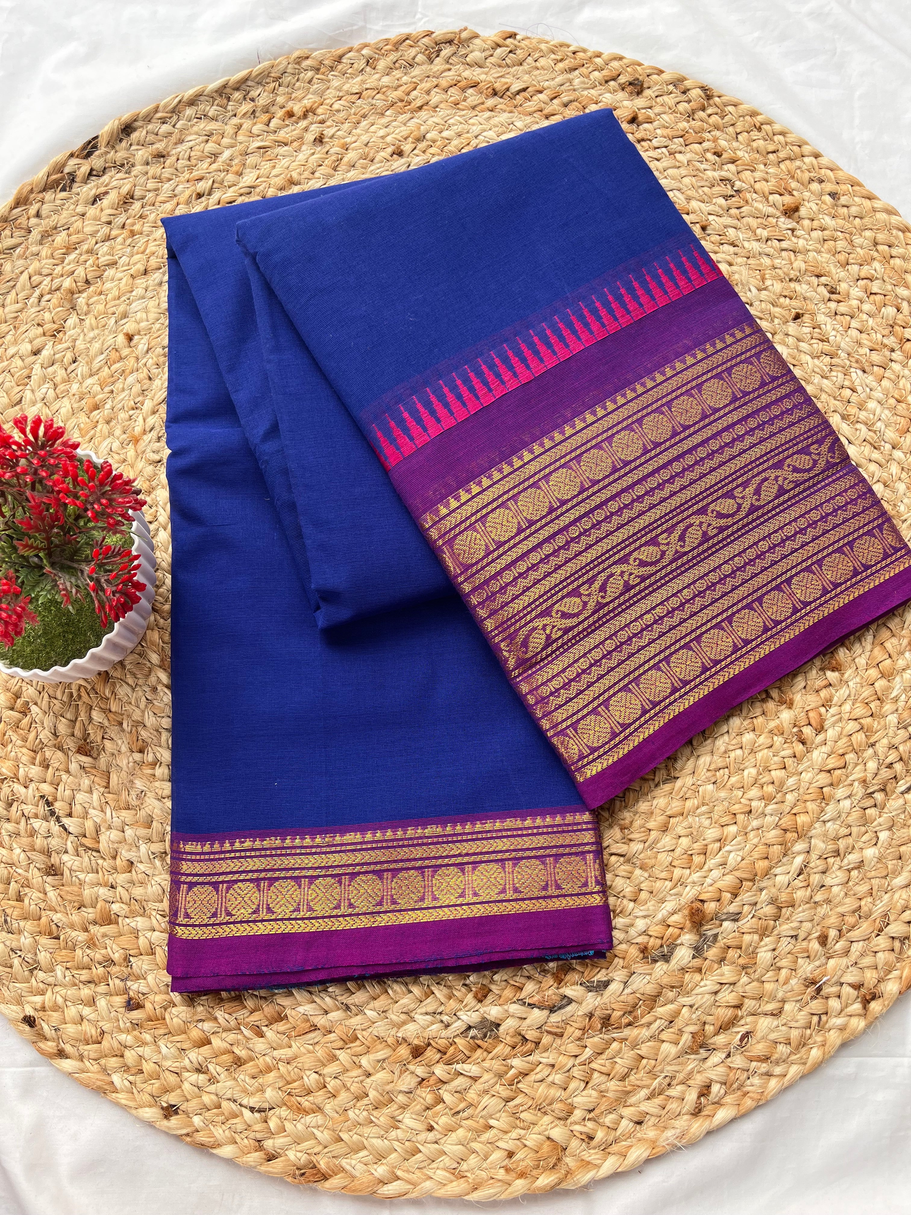 Chettinad cotton blue & purple-Plain