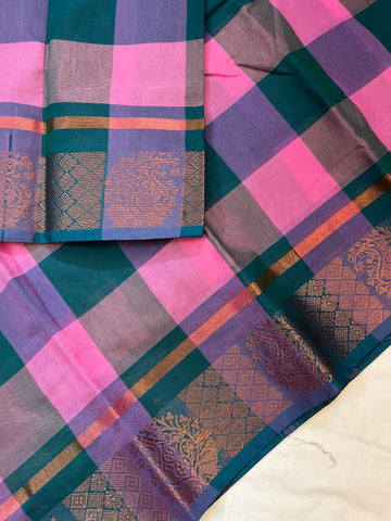 Madras Kattam- Handloom weaves- baby pink  & teal blue