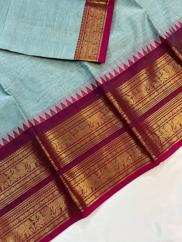 Chettinad cotton saree - half white- plain