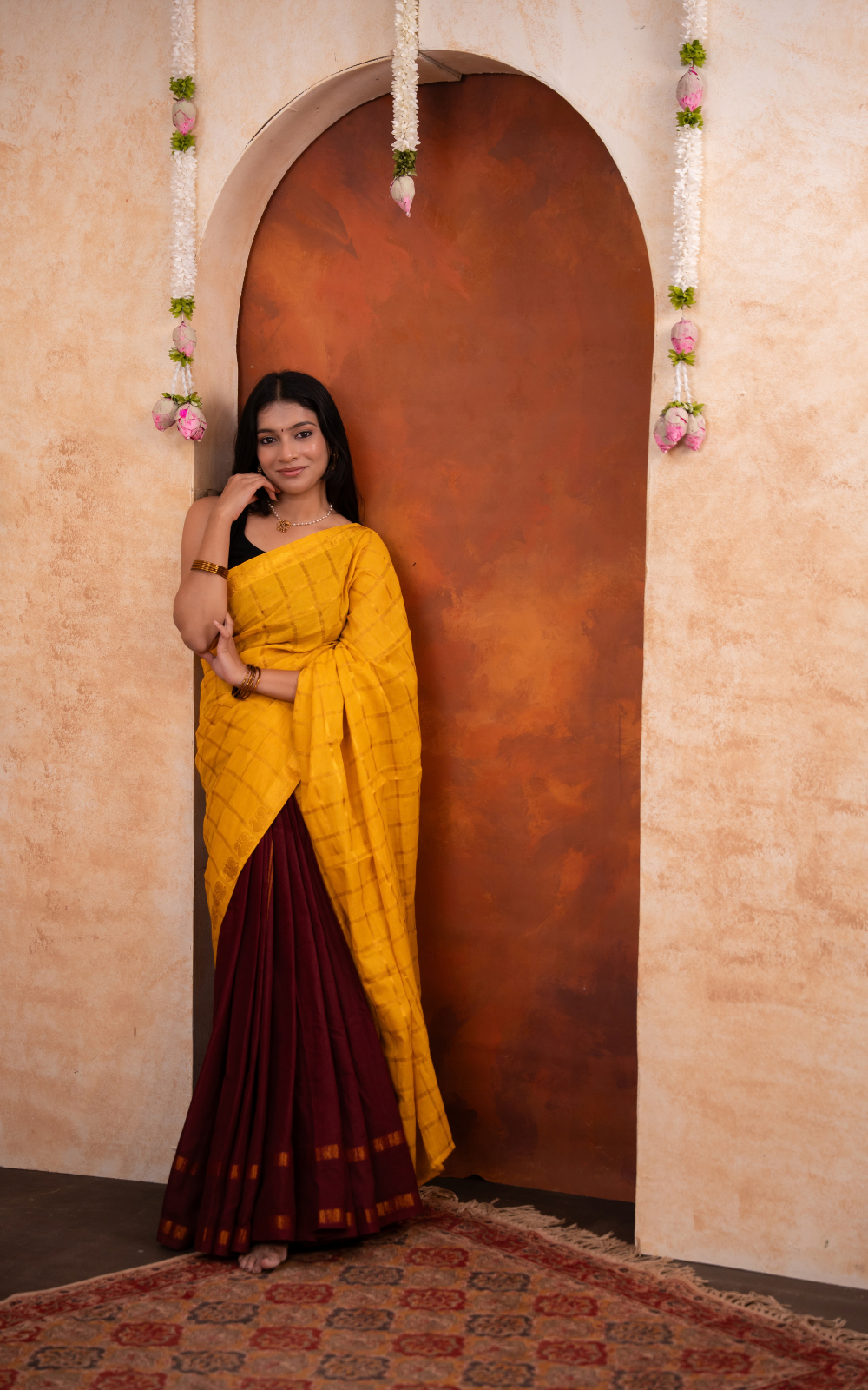 Sungudi fusion collection -Yellow and Maroon