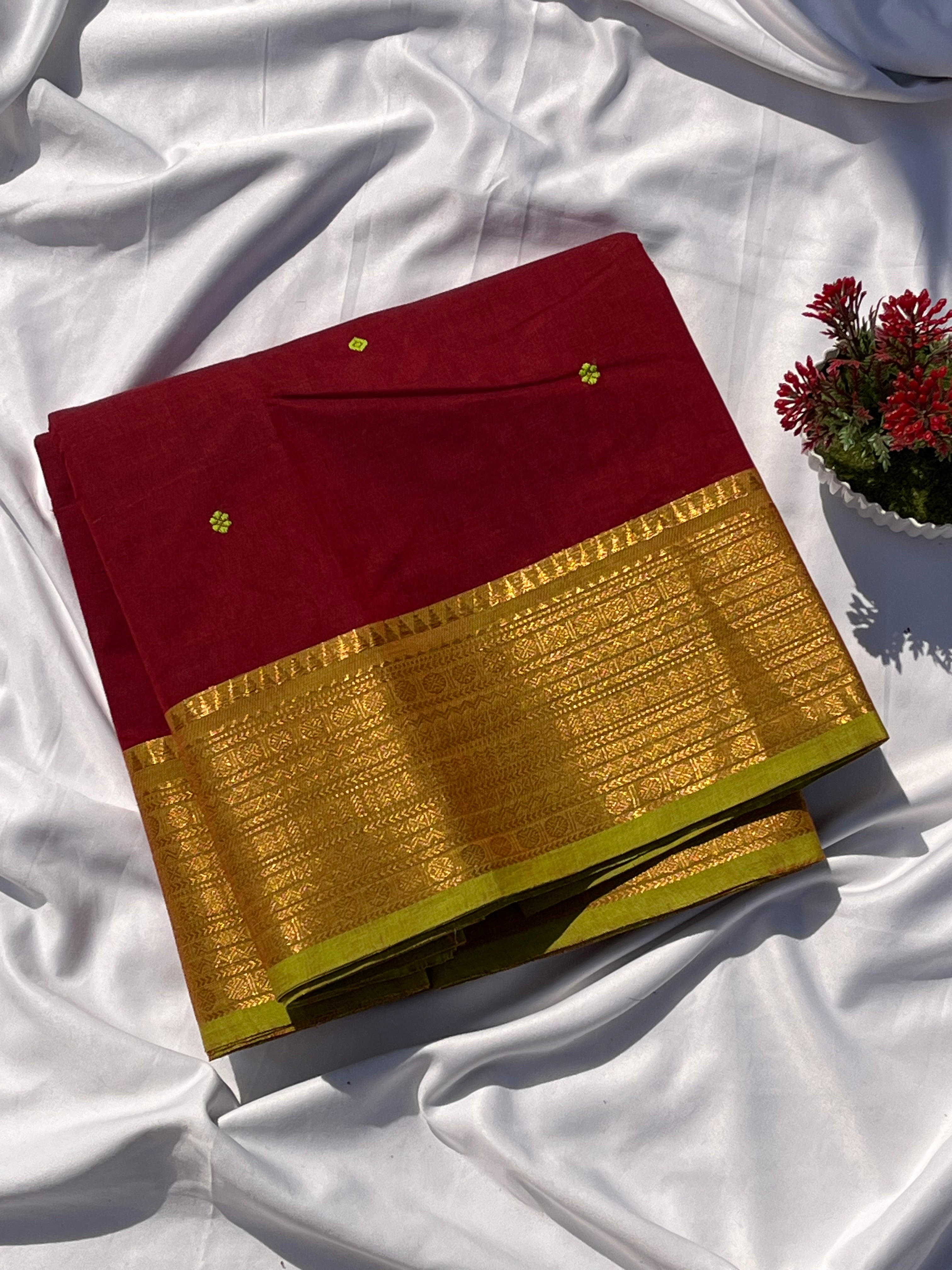 Chettinad Chettinad maroon & green butta