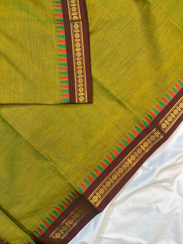 Chettinad cotton saree-green-brown-plain