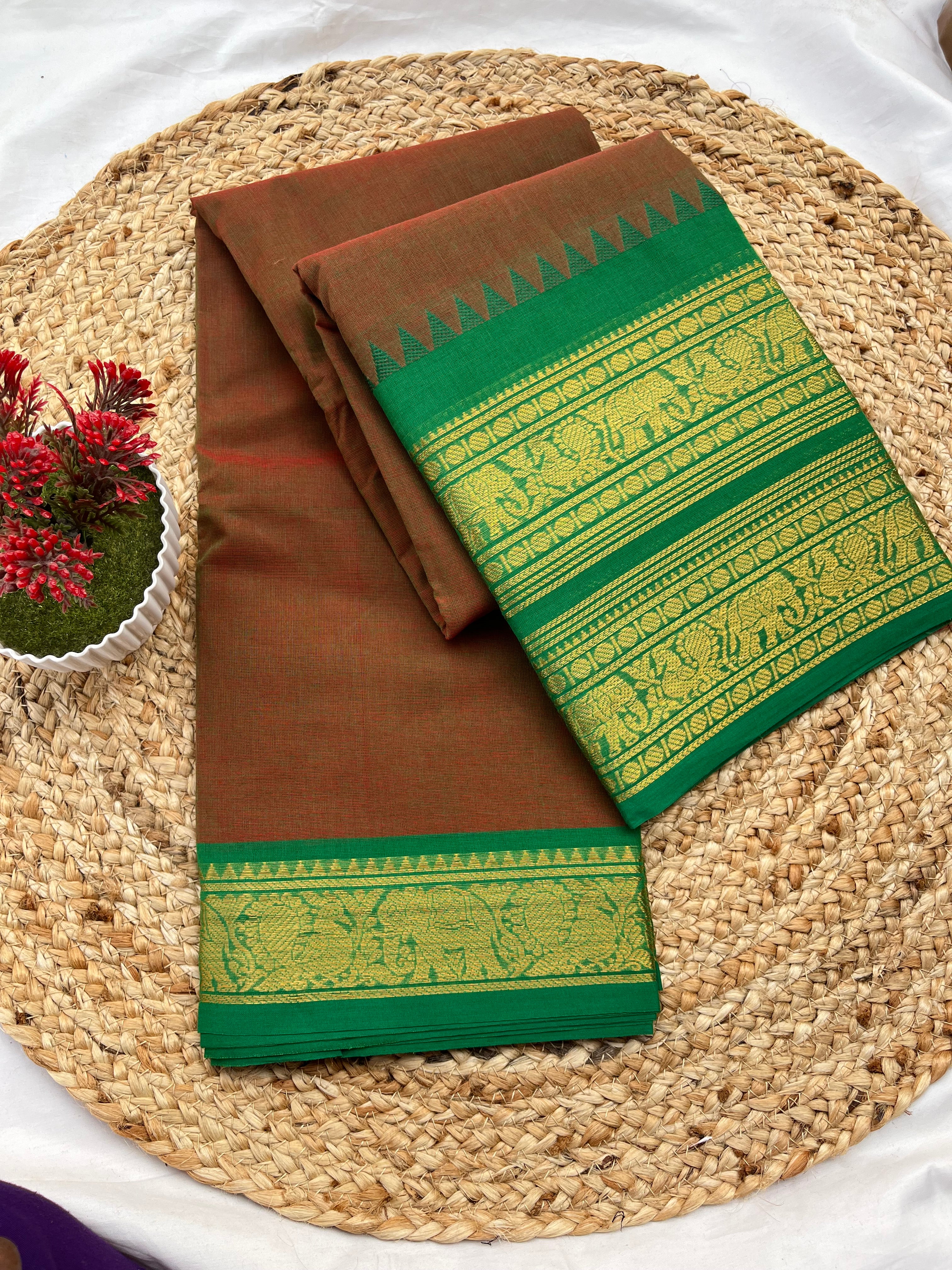 Chettinad cotton biscuit brown & green-offer