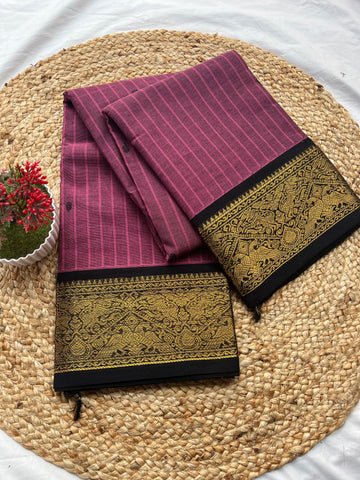 Chettinad cotton onion pink & black-strips butta