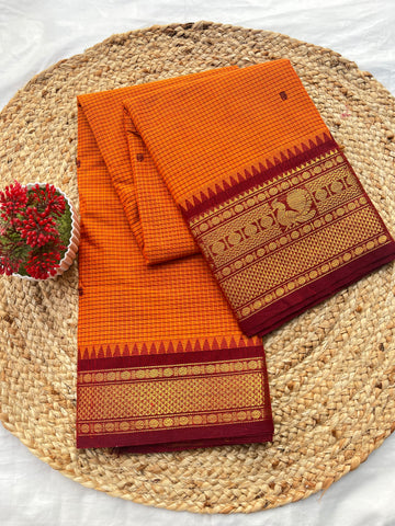 Chettinad cotton Orange & maroon-Checks butta