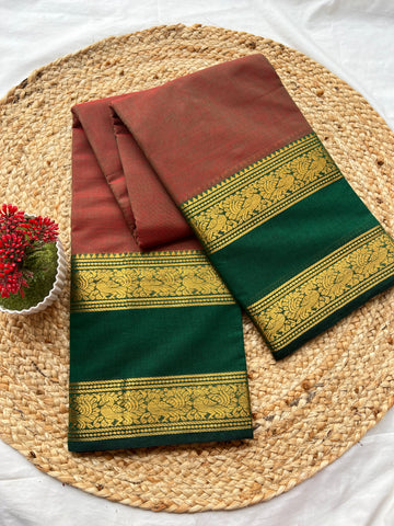 Chettinad cotton dual brown & bottle green-Plain