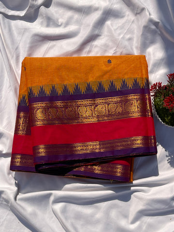 Chettinad cotton orange & purple _ pink butta