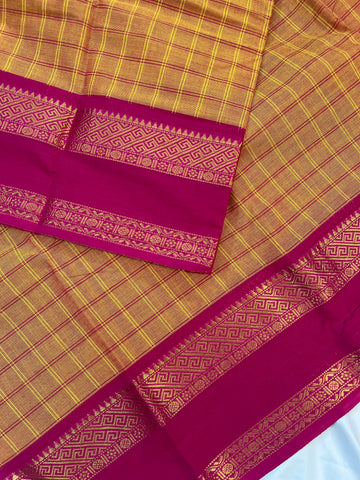 Chettinad cotton orange & pink-big korvai checks