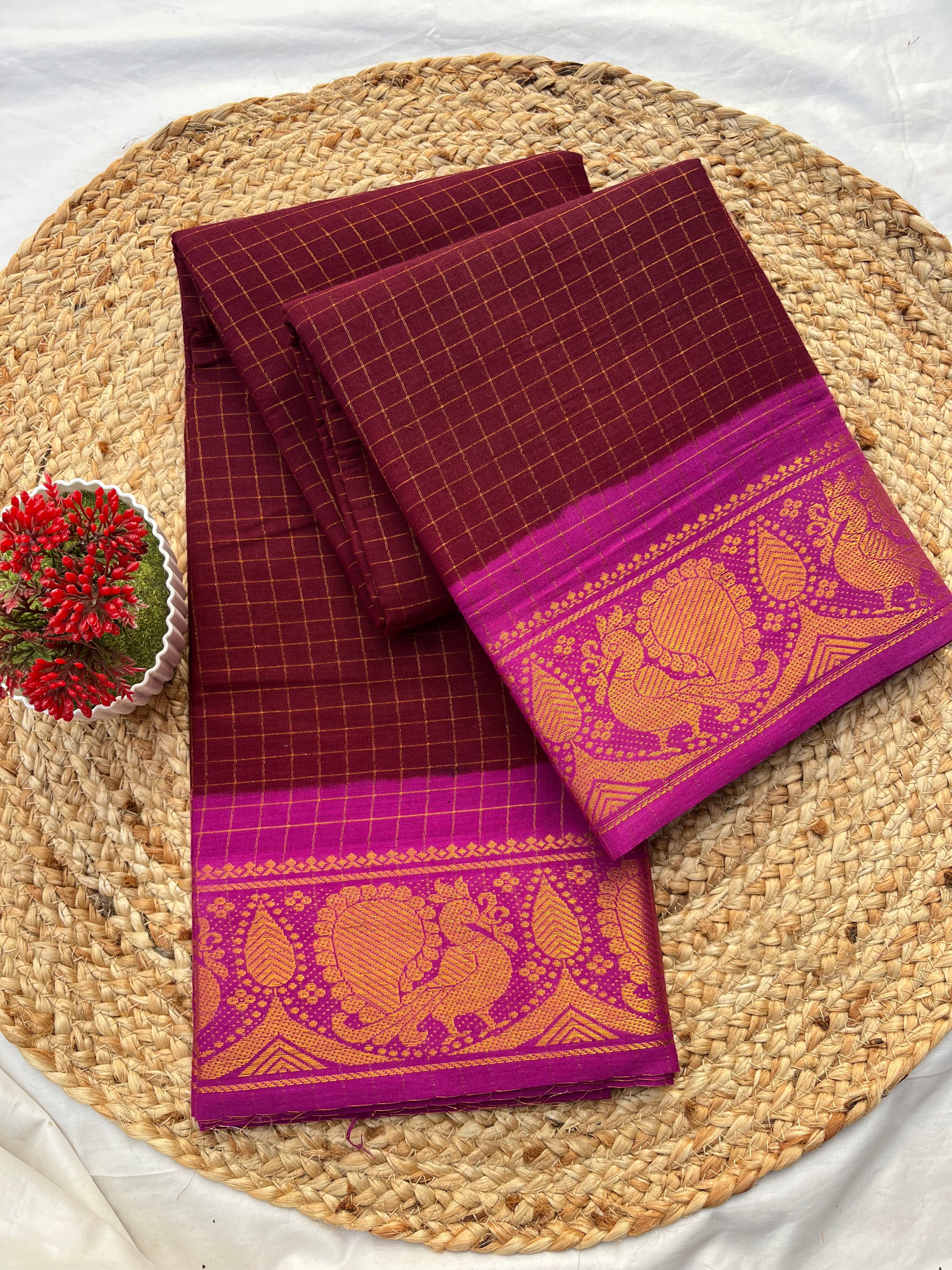 Sungudi Maroon & pink
