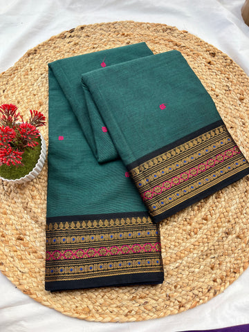 Chettinad cotton teal blue & black-butta